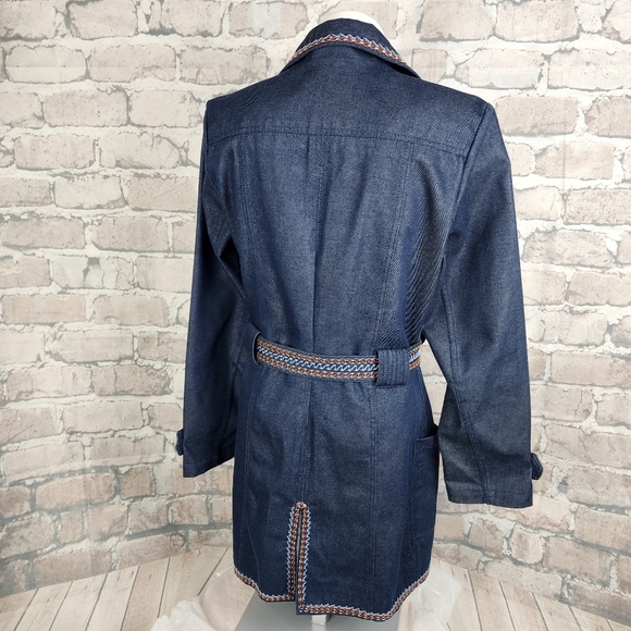 GAP Belted Denim Trench Coat  Embroidered Retro Blue Size Small - Picture 13 of 16
